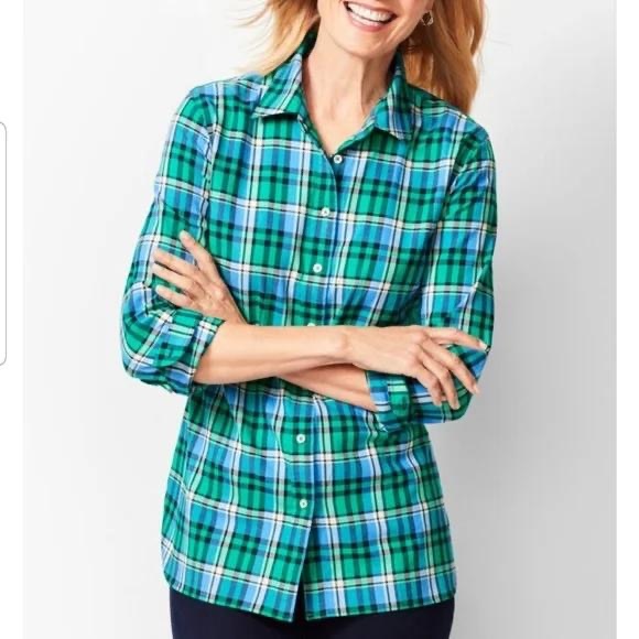 Talbots Petite Blue/Green Plaid Shirt NWOT - Picture 3 of 7